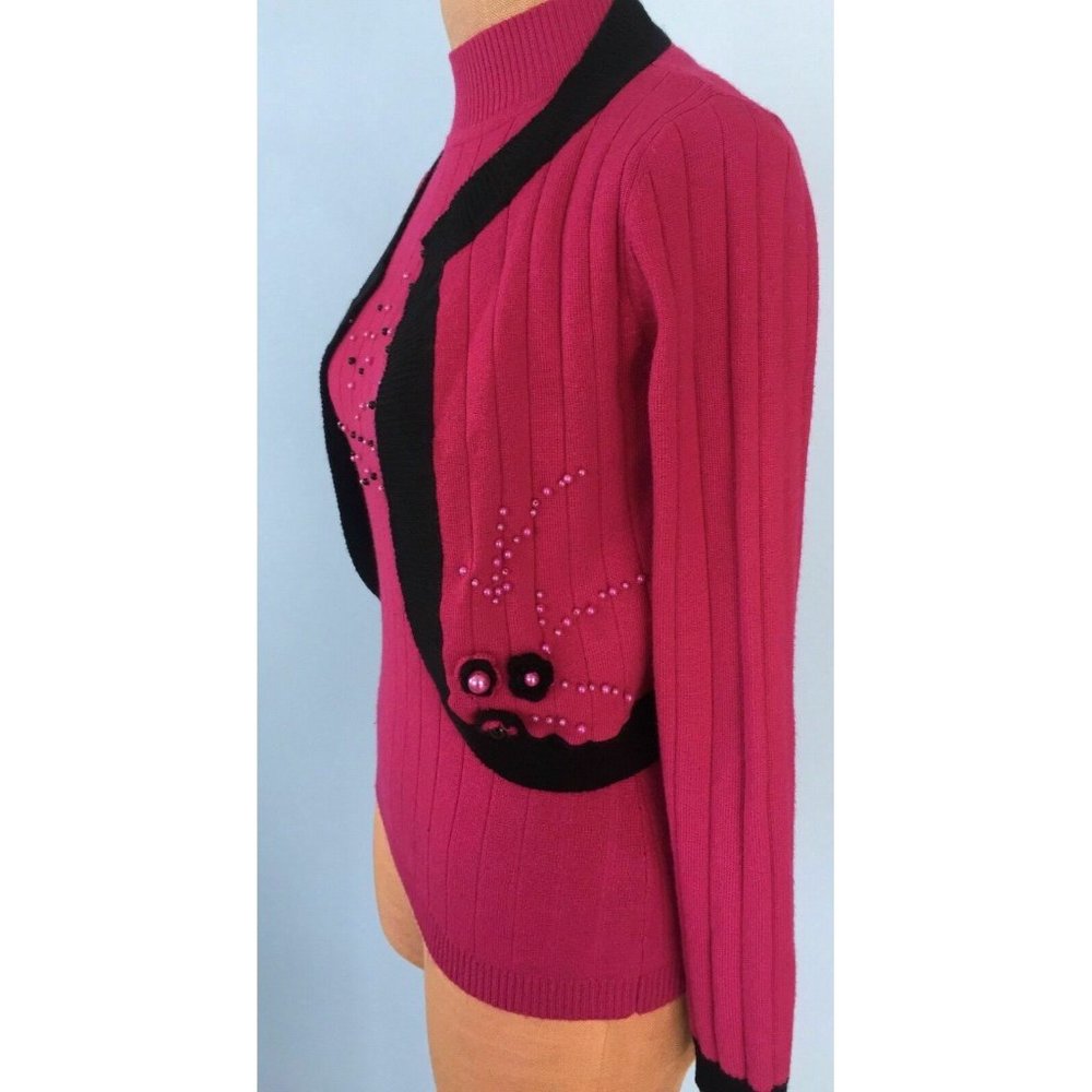 Juliana Women's Cardigan Sweater + Blouse Set Knit Embellished Fucsia Black S - Picture 4 of 12